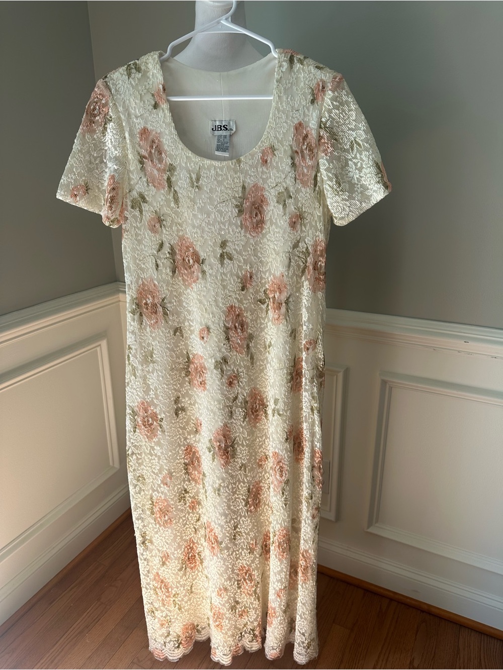 J.B.S. Cream Lace Maxi Dress with Blush Floral Accents
